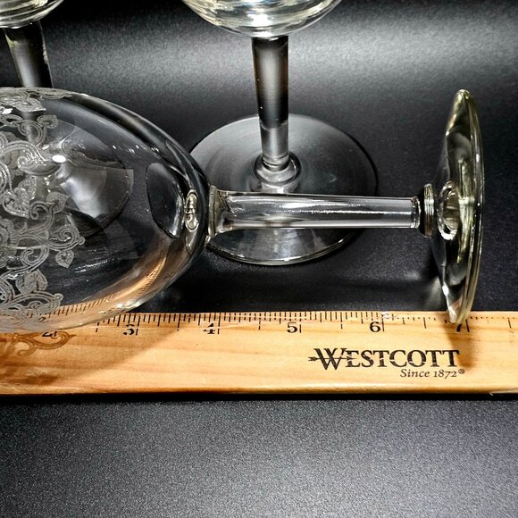 3 Libbey Rose Etching Water Glasses 7" floral scrolls gold trim 1970s romantic e - Picture 7 of 8